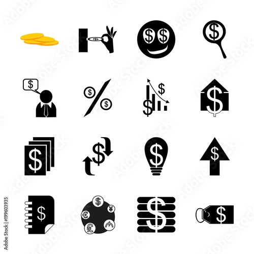 icon Currency with usd currency symbol, stock, focus, tag and banking