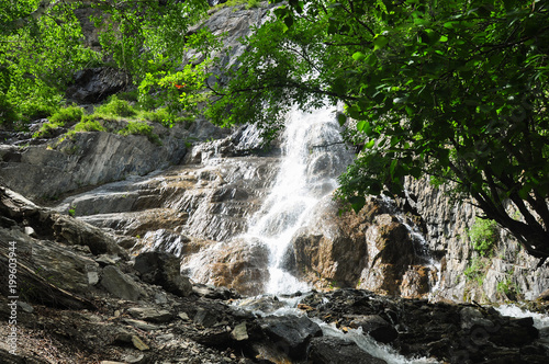 Waterfall on the rock. Named - Shirlak - Girl s tears . Altai  Siberia  Russia.