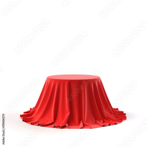 Round box covered with red fabric