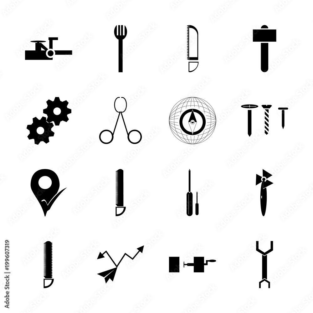 icon Instruments And Tools with hand tool, instruments, cutting tool, saw and ventilator icon Instruments And Tools with hand tool, instruments, cutting tool, saw and ventilator