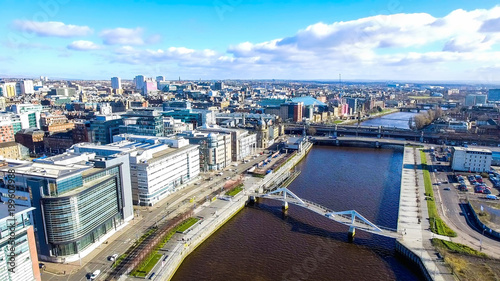Aerial image of Glasgow Cityscape from over the River Clyde near the city centre.