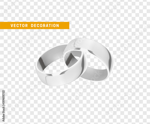 Silver wedding rings, realistic design isolated on transparent background.