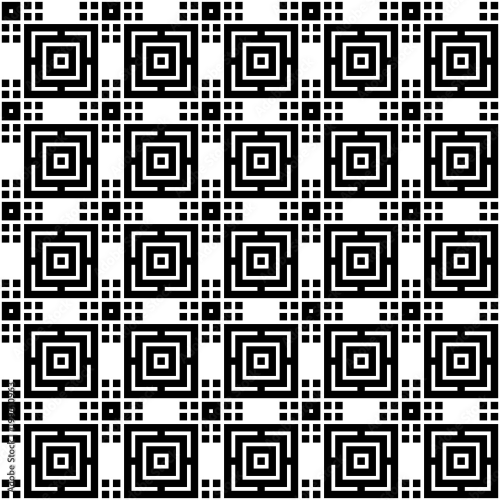 Seamless geometric pattern of simple shapes in black on white background Seamless geometric pattern of simple shapes in black on white background