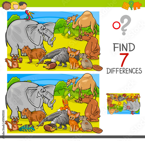 find differences game with animal characters group