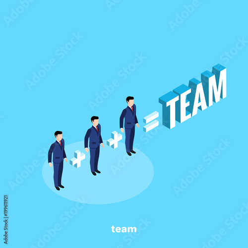 managers in business suits on a blue background, isometric image