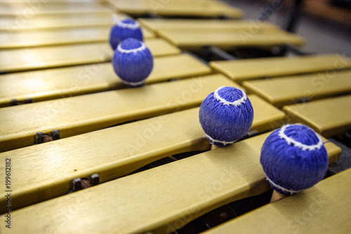 Xylophone, marimba or mallet player with sticks,