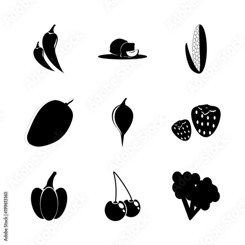 icon Fruits And Vegetables with maize, eatable, strawberr, wall fruit and viand