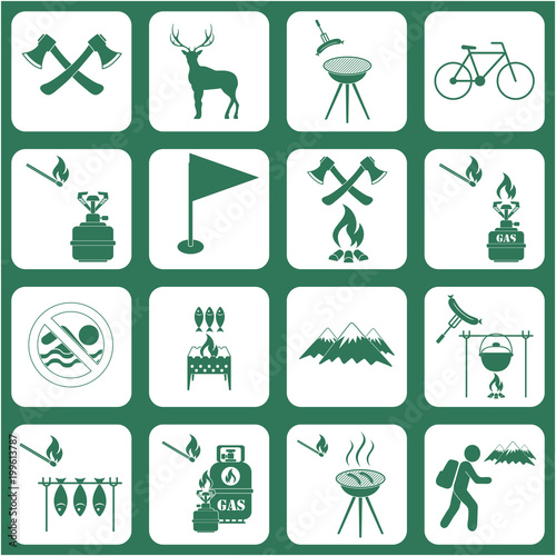 Set of travel and camping equipment icons