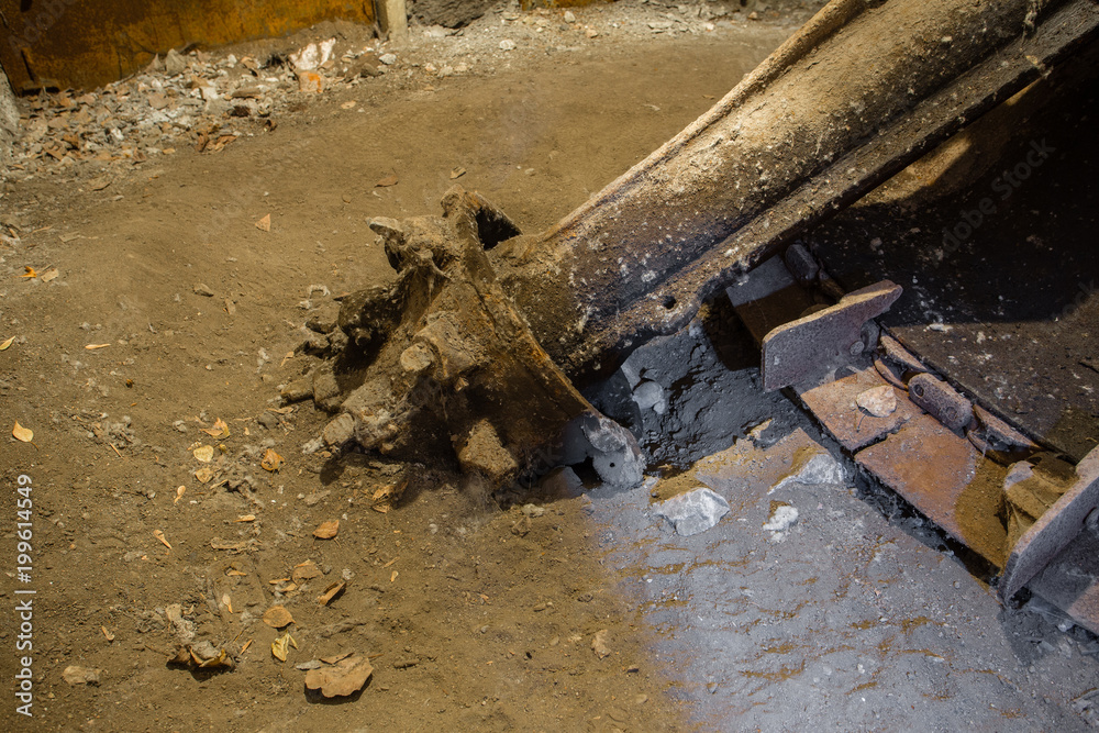 Obraz premium Underground coal ore mine shaft tunnel gallery with harvester coal combine miner