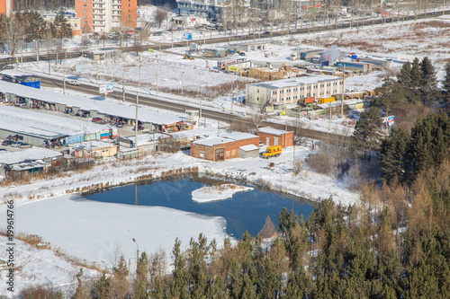 Winter city Eakaterinburg bird eye view