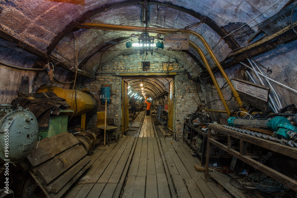 Fototapeta premium Underground coal ore mine shaft tunnel gallery