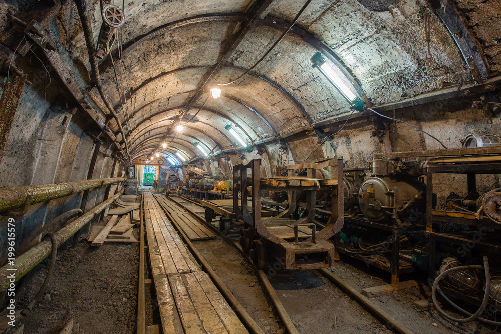 Fototapeta premium Underground coal ore mine shaft tunnel gallery