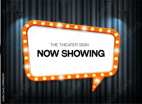 theater sign on curtain background with spotlight