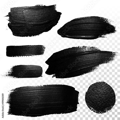 Black watercolor marker brush stroke. Vector oil paint gouache