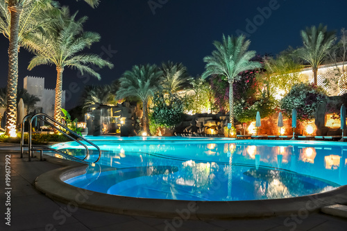 Swimming pool at night in Sharm el Sheikh  Egypt