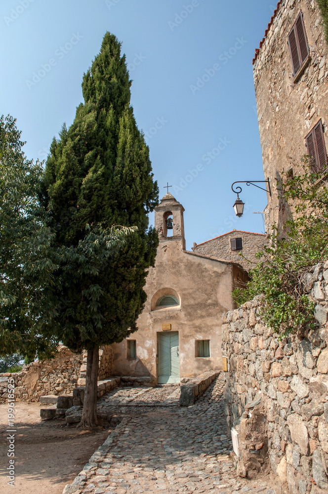 A small village Sant'Antonino in the hills above the sea on the island of Corsica