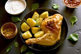 Grilled chicken leg with baked potato