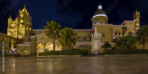 Palermo Cathedral at night with Christmas illumination