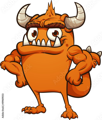 Proud orange cartoon monster. Vector clip art illustration with simple gradients. All in a single layer.