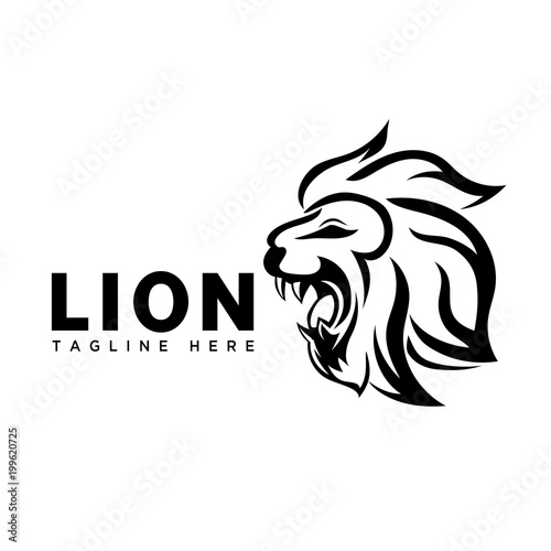 cartoon head lion art roaring logo