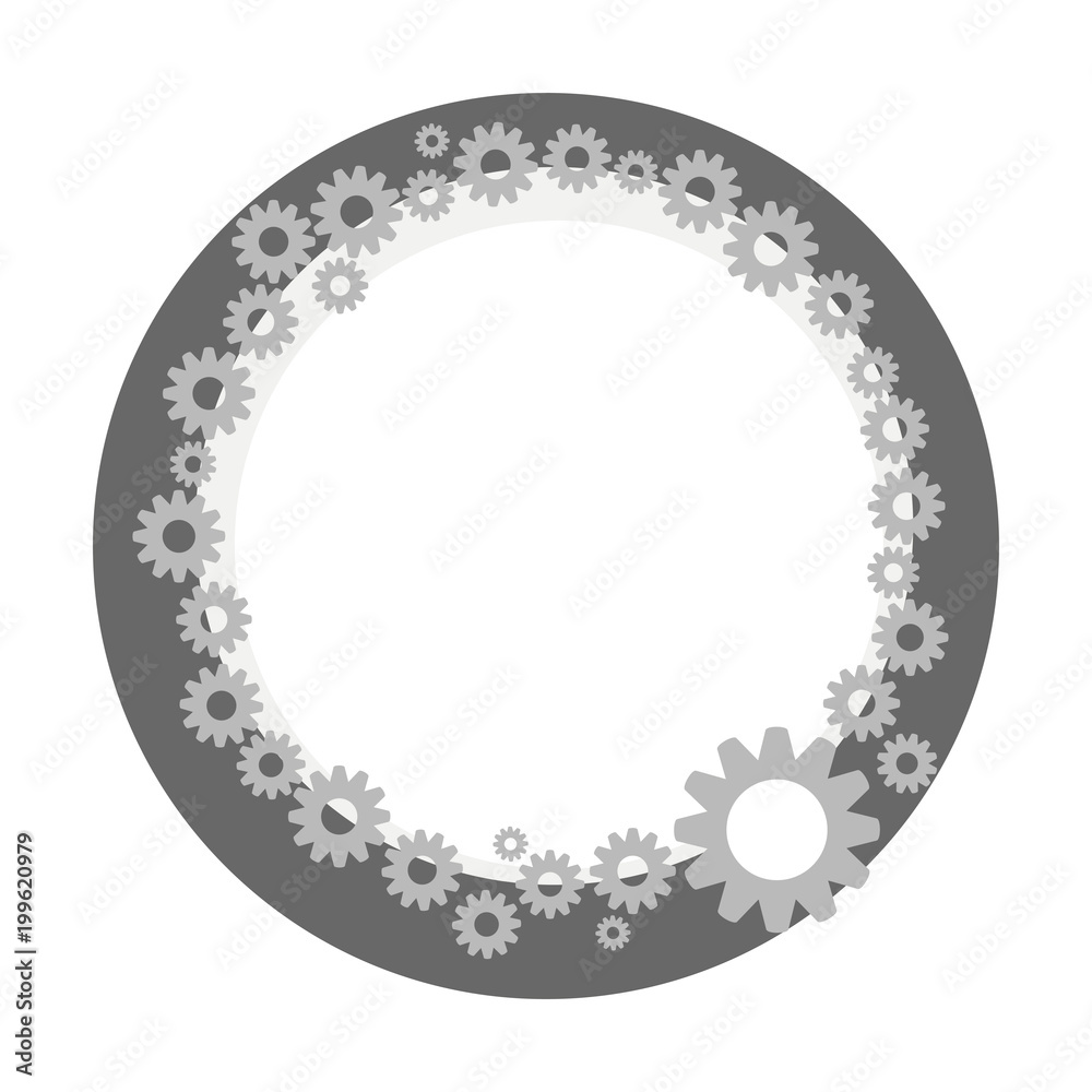 wreath border gray metallic technical steampunk from small and large gears with dark gray circle isolated on white background vector drawing wreath border gray metallic technical steampunk from small and large gears with dark gray circle isolated on white background vector drawing