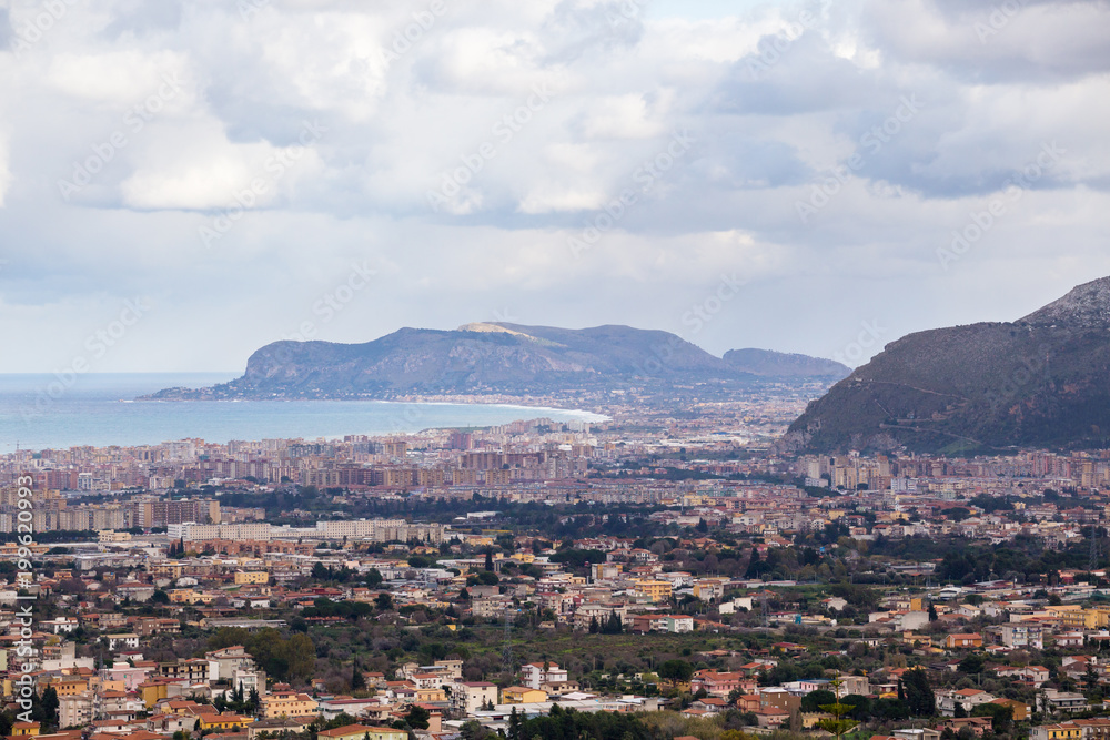 View of the outskirts of Palermo and the surrounding hills