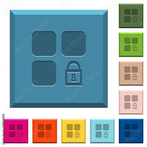 Lock component engraved icons on edged square buttons