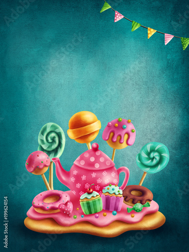 Fototapeta Sweet land on a blue background