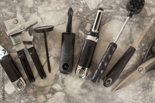 Black and steel kitchen gadgets