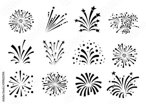 Set of a fireworks icon. Vector illustration. Isolated on white background