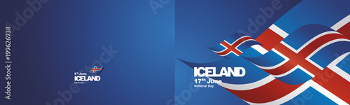 Iceland National Day flag ribbon two fold landscape background greeting card