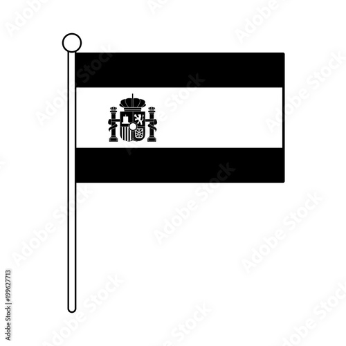 Spain national flag with pole on black and white colors vector illustration