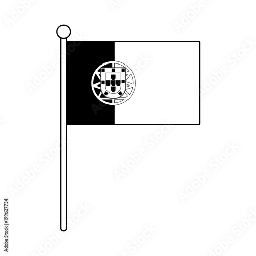 Portugal national flag with pole on black and white colors vector illustration