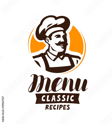 Restaurant menu logo or label. Food concept. Vector illustration