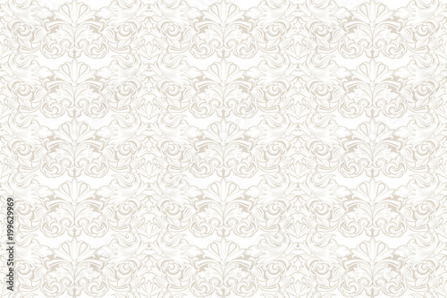 white seamless vintage background in baroque, rococo, renaissance style. With classic floral ornament (horizontal format)