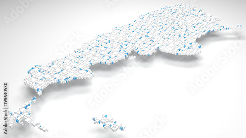 3D Map of Argentina - Latin America | 3d Rendering, mosaic of little bricks - White and flag colors