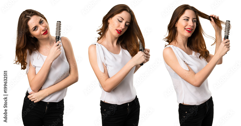 Set of Beautiful young girl with hair comb Set of Beautiful young girl with hair comb