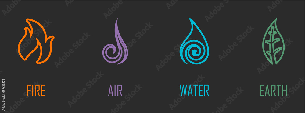 Abstract Four Elements (Fire, Air, Water, Earth) Line Symbols