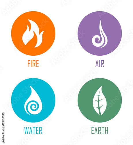Abstract Four Elements (Fire, Air, Water, Earth) Symbols On Circles