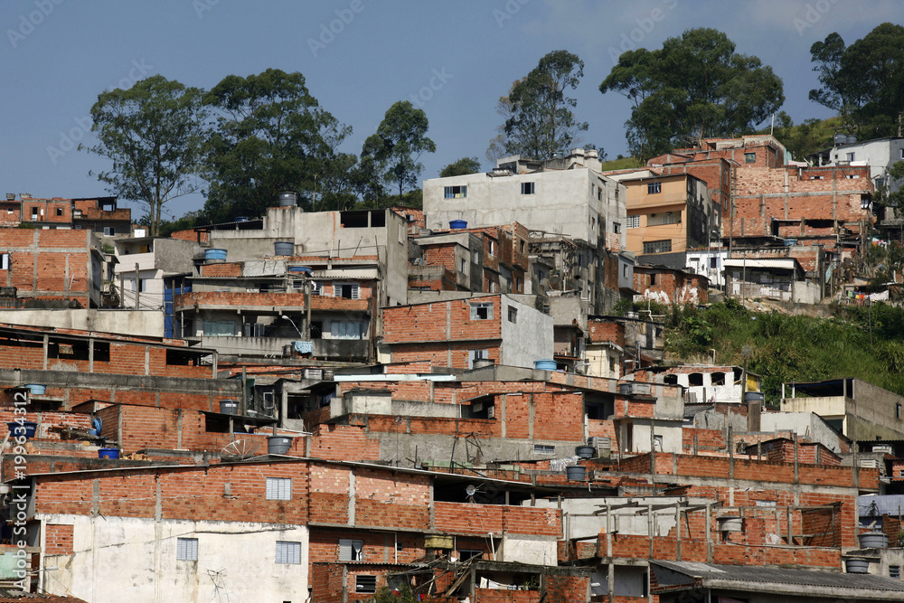 shacks in the favellas, a poor neighborhood in São Paulo