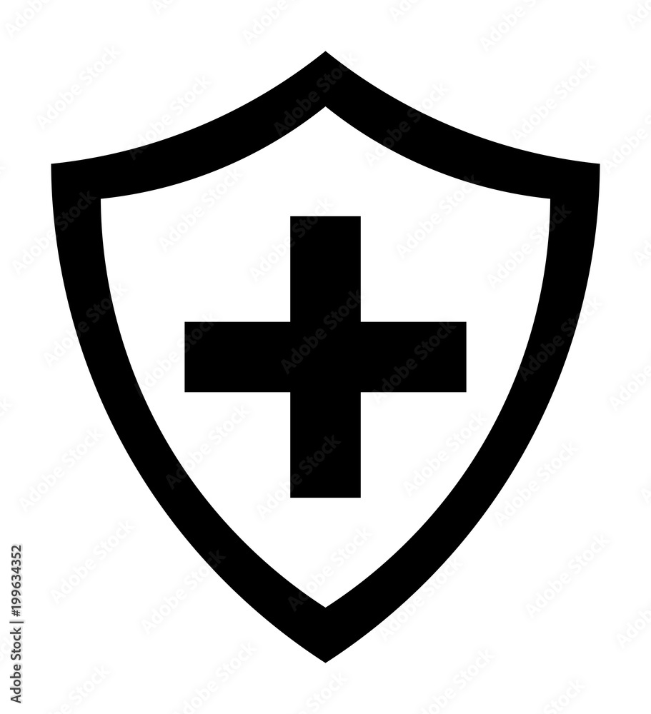 Black Immune System (Cross In A Shield) Icon With Transparent Center Black Immune System (Cross In A Shield) Icon With Transparent Center