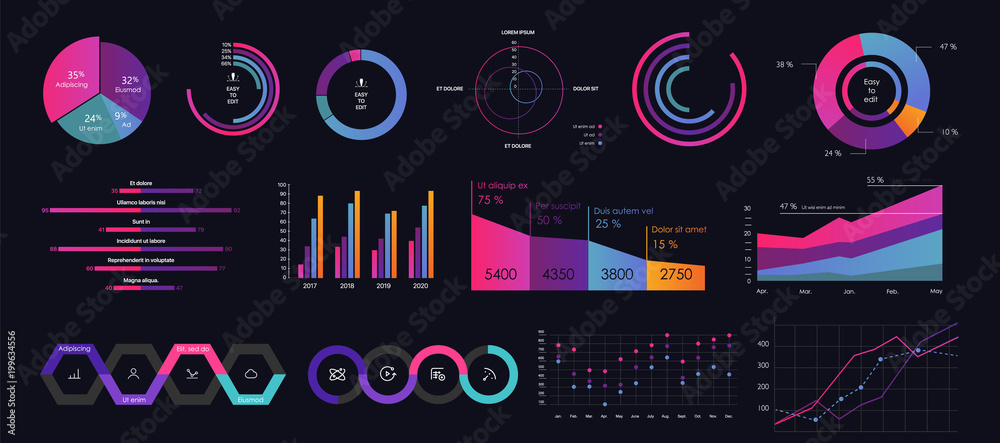 Interface screen with colored infographic digital illustration. - obrazy, fototapety, plakaty 