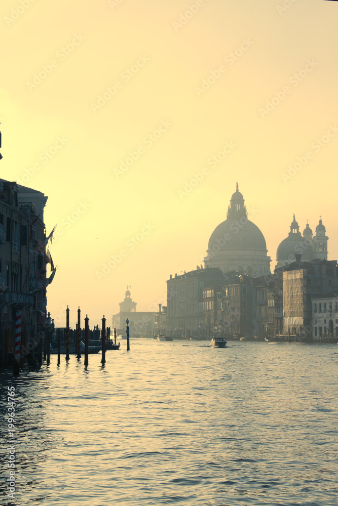 Buildings in Venice along the Grand Canal in the Morning