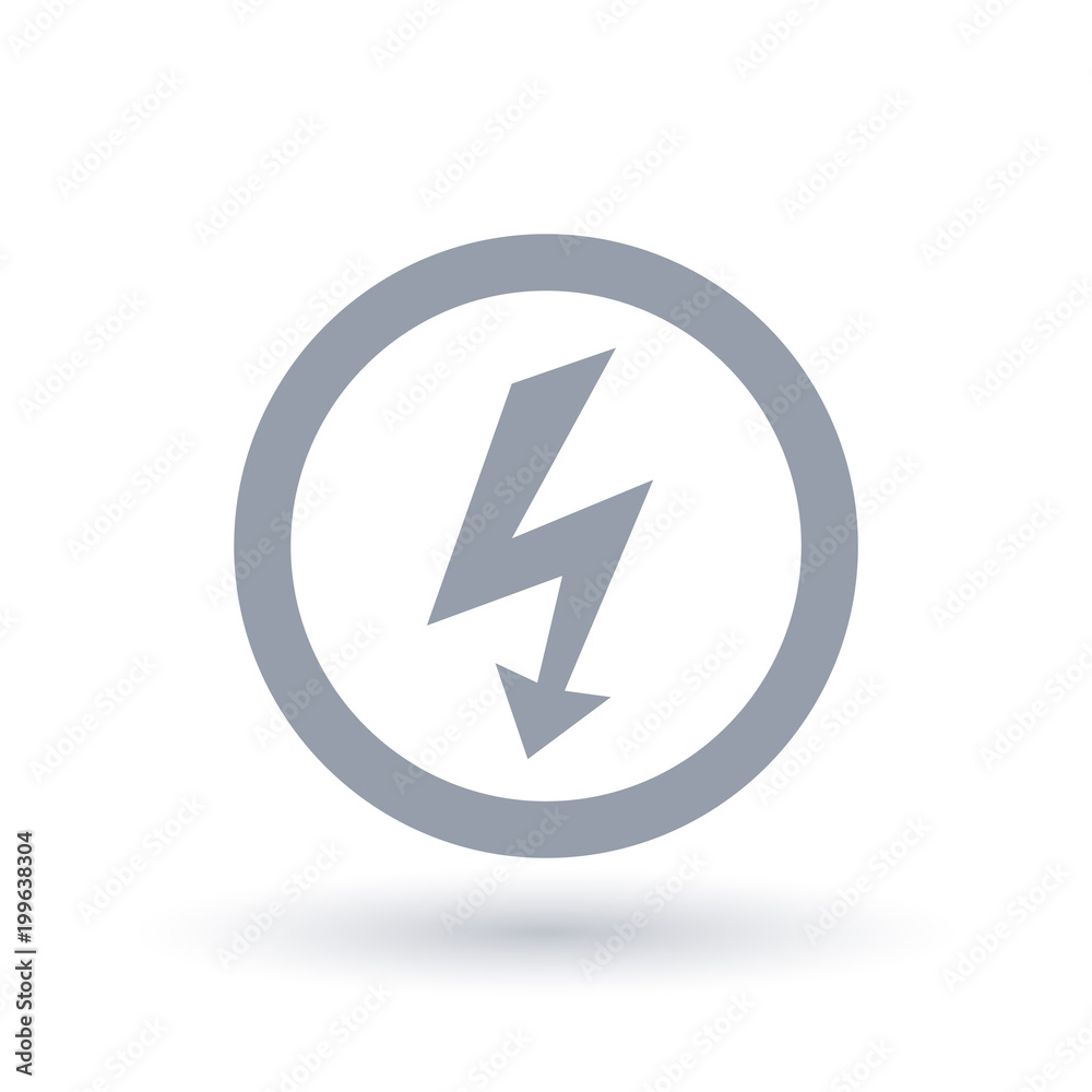 Arrow bolt icon in circle outline. Electric flash symbol. Voltage shock sign. Vector illustration. Arrow bolt icon in circle outline. Electric flash symbol. Voltage shock sign. Vector illustration.