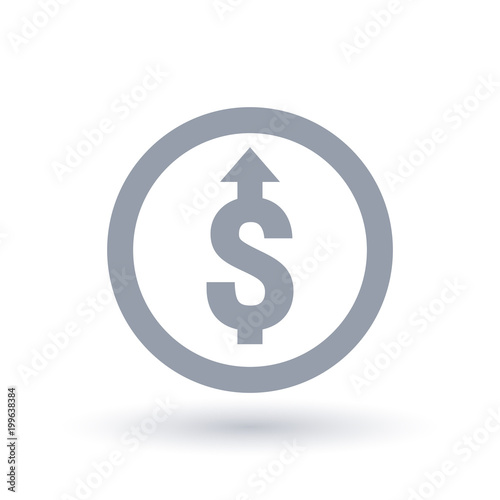 Dollar with arrow up concept icon in circle outline. Investment growth symbol. Economic success sign. Vector illustration.