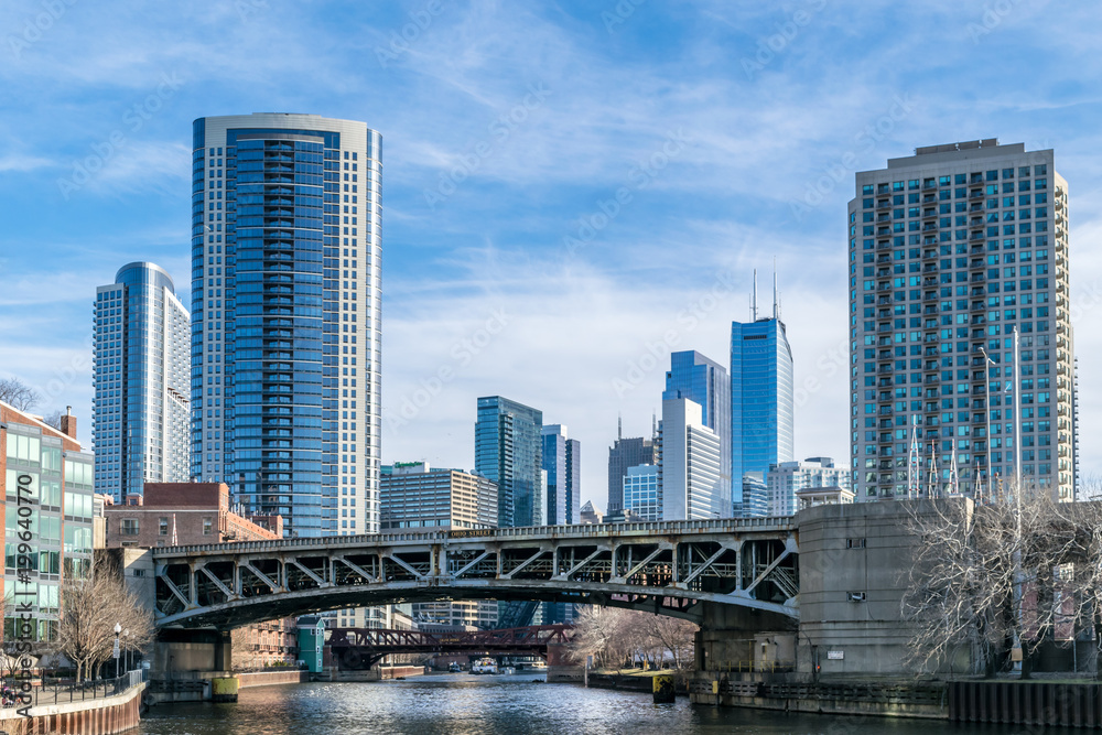 Buildings reflecting in Chicago river Buildings reflecting in Chicago river