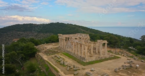 Aerial view of ancient temple of Afea Aphaia on Aegina island photo