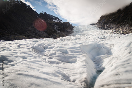 Landscape looking up onto Fox Glacier in New Zealand. 