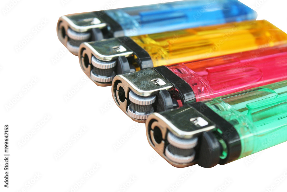 multicolored of plastic gas lighter isolated on white background multicolored of plastic gas lighter isolated on white background