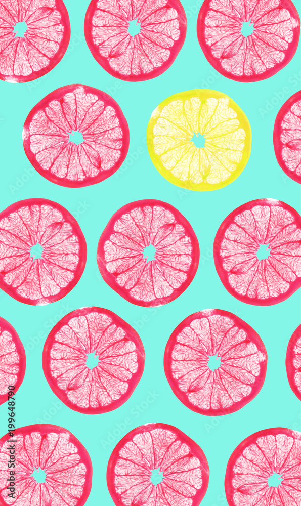 fresh citrus slices on bright blue background. Healthy lifestyle and different concept fresh citrus slices on bright blue background. Healthy lifestyle and different concept